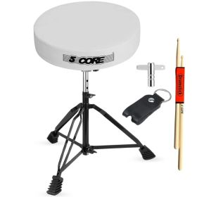 5 Core Drum Throne 3 Inch Thick Padded Comfortable Guitar Stool Double Braced Drummer Chair Height Adjustable Musician Seat For Adults And Kids (Option: white)
