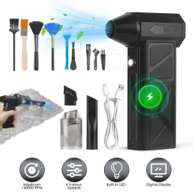 1Pc Compressed Air Duster With LED Light Vacuum Cleaner Max 160000RPM Speed For PC Keyboard Cleaning High Speed Rechargeable Cordless Air Blower (Option: Pro)