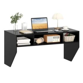 Black Wall-Mounted Floating Computer Desk with 3-Cube Storage, Sturdy Wooden Workstation for Home Office (Option: default title)