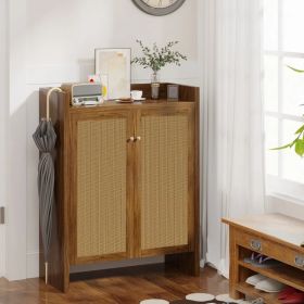 Shoe Cabinet Set, Large Capacity Shoe Storage Organizer Cabinet, Tall Rattan Shoe Cabinet with Doors and Shelves, 6-Tier Farmhouse Boho Wooden St (Option: Walnut)