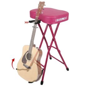 5Core Guitar Stool 3.15" Padded Chair Foldable Heavy Duty Music Seat Built In Foot Rest Guitar Stand (Option: Pink)