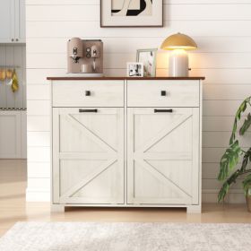 Farmhouse Double Tilt Out Trash Cabinet for 20 Gallon Trash Cans, Free Standing Recycling Cabinet with Hideaway Drawer, Barn Door Style Laundry S (Option: default title)