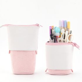 Multifunctional Creative Corduroy Retractable Pencil Case (Option: Pink-1PC)