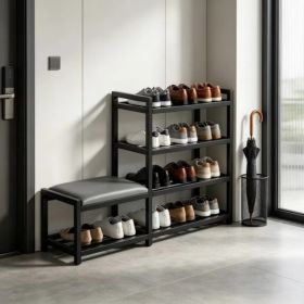 4-Tier Shoe Rack with Cushion,Heavy Duty Carbon Steel Frame, Anti-Slip Feet, Space-SavingStorageOrganizer Shelf for Entryway, Living Room, Bedroo (Option: default title)