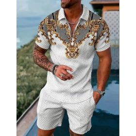 Polo Shirt Sports Short Sleeve Shorts Suit For Men (Option: Gray gold-2XL)