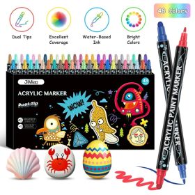 24/48 Colors Dual Tip Acrylic Paint Markers Set, Water-Based Paint Pens with Fine & Broad Tips, Quick-Dry Waterproof Art Markers for Rock Paintin (Option: 48 Color)