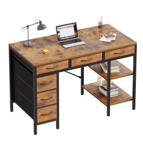 47 Inch Computer Desk with Fabric Drawers &StorageShelves,SmallHomeOffice Desk StudyTableforHomeoffice Bedroom,Rust (Option: default title)
