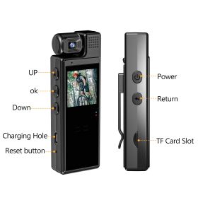 1080P HD Body Camera With Rotatable Lens, Portable Meeting Recorder With Screen & Clip, Wearable Video Recorder Supports TF Card For Law Enforcem (Option: Black)