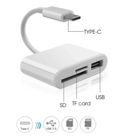 USB C 3 In 1 Hub Converter Type-C Adapter SD Card Reader For MacBook Pro Laptop (Option: white)