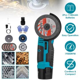 Cordless Mini Grinder Kit (3-Inch) - 19000RPM Pure Copper Motor, 2x12V 1100mAh Batteries, 90° Rotatable Guard - 4 Metal Cutting Wheels + Saw Blad (Option: as pic)