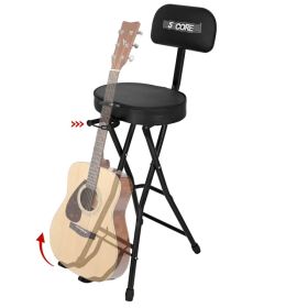 5Core Guitar Stool 3.15" Padded Chair W Backrest Foldable Music Seat Built In Foot Rest Guitar Stand (Option: Black)