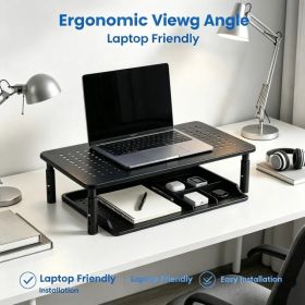 3-Level Adjustable Computer Monitor Stand, Metal Mesh Ventilated Riser, 44 Lbs Max Load, Easy Assembly for Home Office Desktop Use (Option: Black)
