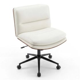 White Armless Office Chair , Curved Backrest & Wide Seat, 360° Swivel & Rocking Function (Option: default title)