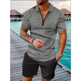 Polo Shirt Sports Short Sleeve Shorts Suit For Men (Option: Black and white2-L)