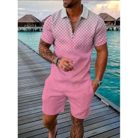 Polo Shirt Sports Short Sleeve Shorts Suit For Men (Option: Light pink-3XL)