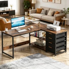 Industrial Office Desk with 4 Drawers and Adjustable Feet for Office (Option: default title)