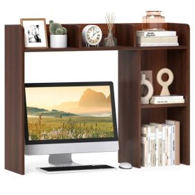 Walnut Desktop Bookshelf for 27''/68.58cm Monitor, 93.98×25.40×73.66cm Engineered Wood Desk Hutch with Anti-Tip Kits, 100 lbs Capacity (Option: default title)