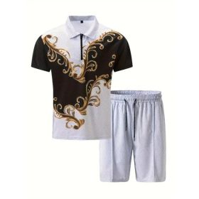 Polo Shirt Sports Short Sleeve Shorts Suit For Men (Option: Black white and gold-XL)