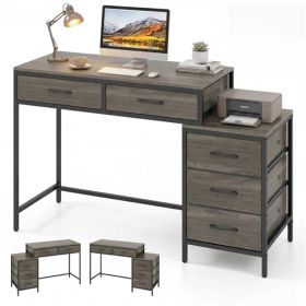 5 Drawer Computer Desk with Reversible Drawers & Printer Shelf, Industrial Home Office Writing Desk with Metal Frame - Oak (Option: default title)