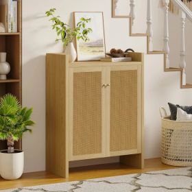 Shoe Cabinet Set, Large Capacity Shoe Storage Organizer Cabinet, Tall Rattan Shoe Cabinet with Doors and Shelves, 6-Tier Farmhouse Boho Wooden St (Option: Natural)