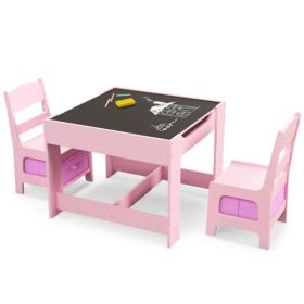 2-in-1 Kids Activity Table And Chairs Set, Double-Sided Whiteboard & Blackboard, With Hidden Storage, Certified Non-Toxic MDF, Perfect Gift For 3 (Option: defaulttitle)