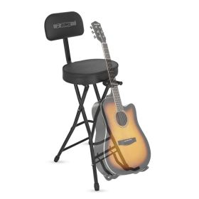 5Core Guitar Stool Adjustable Backrest Piano Chair 3.15" Padded Seat Music Stand (Option: GSTOOLOVALBLKREST)