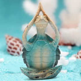 Sea Turtle Meditation Yoga Decor Garden Figurine Sea Turtle Meditating Coastal Beach Decorations Zen Yoga Resin Statue For Home Office Decoration (Option: blue)