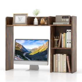 Brown Desktop Bookshelf for 27''/68.58cm Monitor, 93.98×25.40×73.66cm Engineered Wood Desk Hutch with Anti-Tip Kits, 100 lbs Capacity (Option: default title)