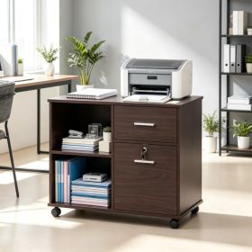 Lateral File Cabinet with Wheels Mobile Printer Cart with Open Shelves & Drawers, Holds A4 Documents (Option: default title)