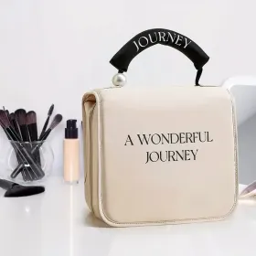 Women'S Pearl Portable Cosmetic Bag, Business Travel Hook Cosmetic Bag, Cosmetic Bag Large Capacity, Toilet Bag With Hook, Suitable For Toiletrie (Option: Lightbrown)