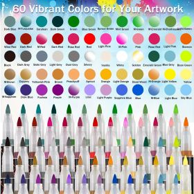 60 Colors Acrylic Paint Pens, Acrylic Paint Pens For Rock Painting Ceramic Surfaces Wood Stone Glass Canvas DIY Crafts Making Art Supplies Cleara (Option: W13767227)