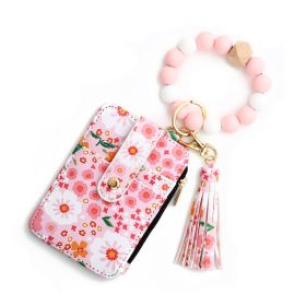 Women's Floral Print Leather Card Bag (Option: 1 Light Pink)