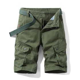 Solid Color Multi-pocket Cargo Shorts Men (Option: Army Green-33)