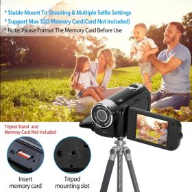 HD 1080P Digital Video Camcorder 2.7in 16X Zoom DV Camera 270° Rotation Rechargeable Kid Camera w/Fill Light Selfie (Option: Black)
