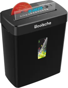 Woolsche Paper Shredder - 10-Sheet Cross Cut With 3.43-Gallon Basket - P-4 Security Level - 3-Mode Design - Shreds CD And Credit Card - Durable, (Option: Black)
