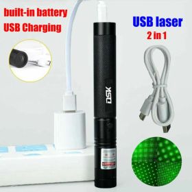 USB Laser 2in1 High Power 532nm Green Laser Pointer Pen Visible Beam Grande-Star Pattern Lazer Pen&1x USB Cable 1mw (Option: 1Pc)