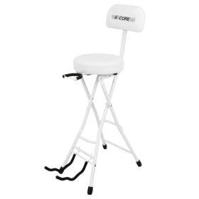 5Core Guitar Stool 3.15" Padded Chair W Backrest Foldable Music Seat Built In Foot Rest Guitar Stand (Option: white)