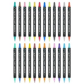 24/48 Colors Dual Tip Acrylic Paint Markers Set, Water-Based Paint Pens with Fine & Broad Tips, Quick-Dry Waterproof Art Markers for Rock Paintin (Option: 24 Color)