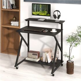 Black Rolling Computer Desk with Power Strip 32" Mobile Office Desk with Monitor Stand (Option: default title)