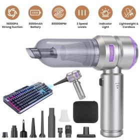 16000PA Handheld Car Vacuum Cleaner With Brushless Motor 2 Reusable Filters 4 In 1 Portable Cordless Compressed Air Duster & Blower For Car Offic (Option: SilverPurple)
