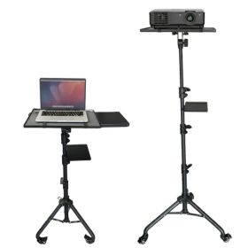 Projector Stand 29.5 To 71 Inch Adjustable Tripod 2 Shelves Portable Laptop Cart W Phone Holder (Option: Black)