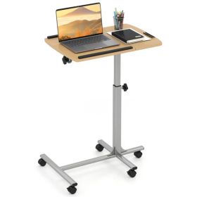 Adjustable Laptop Desk Cart, 24.5'-36' Height & Tilt Angle Mobile Workstation with Lockable Wheels, Natural (Option: default title)