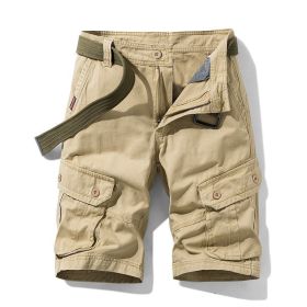 Solid Color Multi-pocket Cargo Shorts Men (Option: Khaki-33)
