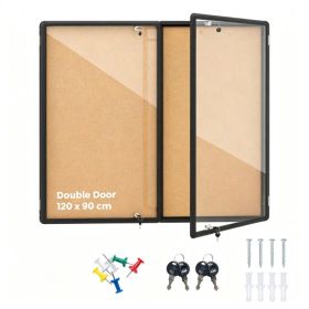 Outdoor Lockable Cork Bulletin Board, Aluminum Framed Enclosed Notice Display Case with Shatterproof PET Doors for School Office Community Wall M (Option: default title)