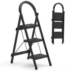 3-Step Foldable Ladder With Wide Anti-Slip Pedal Safety Locking Design Soft Handgrip Portable Lightweight Folding Step Stool 330LBS Load Capacity (Option: Black)