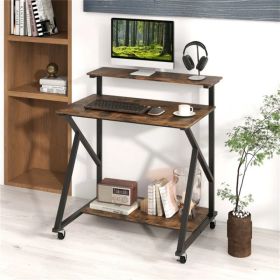 Rustic Brown Rolling Computer Desk with Power Strip 32" Mobile Office Desk with Monitor Stand (Option: default title)