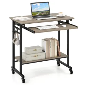 Gray Mobile Computer Desk With Keyboard Tray & Storage Shelf, 360 Lockable Casters For Home Office (Option: defaulttitle)