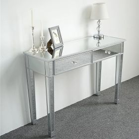 2-Drawer Modern Style Computer Desk MDF Mirror Dressing Table 41.34*14.17*29.92in Silver (Option: default title)