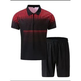 Polo Shirt Sports Short Sleeve Shorts Suit For Men (Option: Black red-3XL)