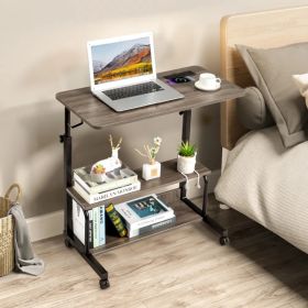 Grey Oak P2 15MM Particle Board with Melamine Coating Adjustable Computer Desk with 3 USB + 2 AC Outlets (Option: default title)